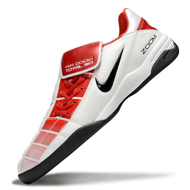 T90 Series Reverse Tongue Microfiber Indoor Flat Turf TF Soccer Shoes - White/Red/Black