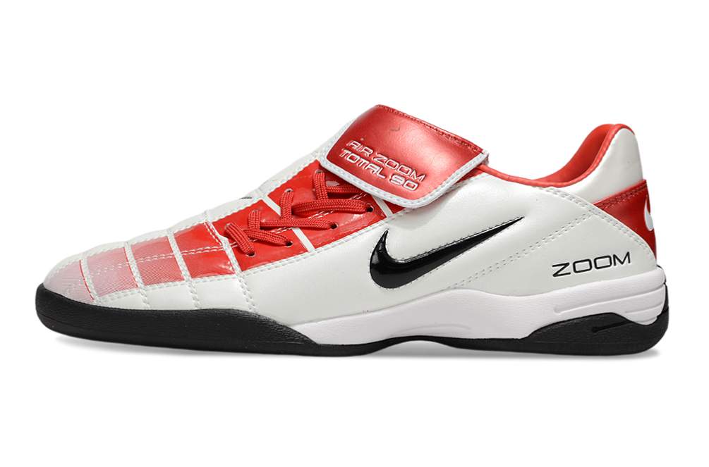 T90 Series Reverse Tongue Microfiber Indoor Flat Turf TF Soccer Shoes - White/Red/Black