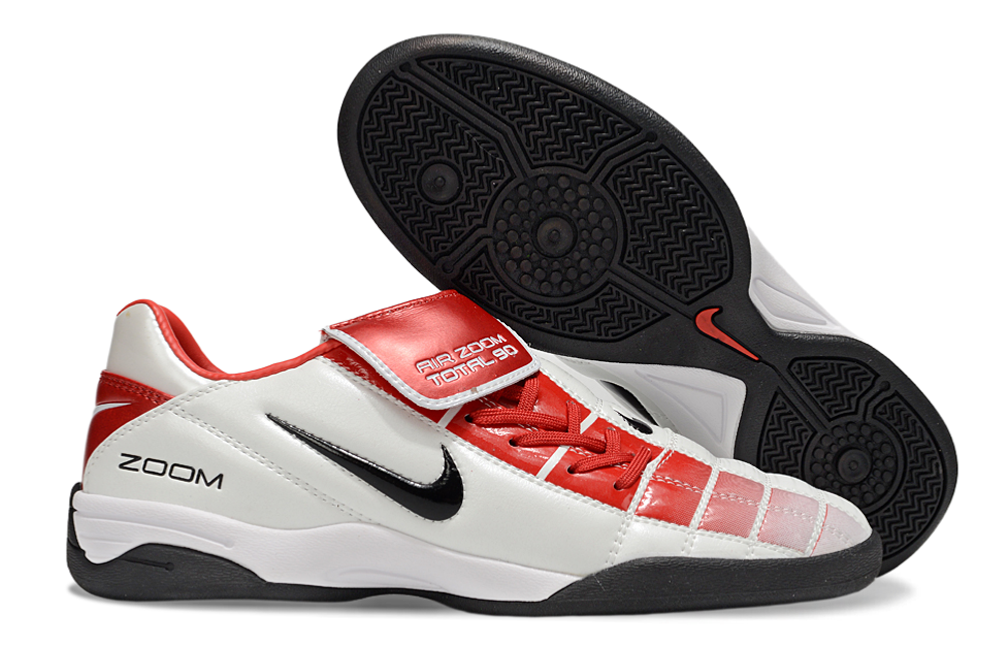 T90 Series Reverse Tongue Microfiber Indoor Flat Turf TF Soccer Shoes - White/Red/Black