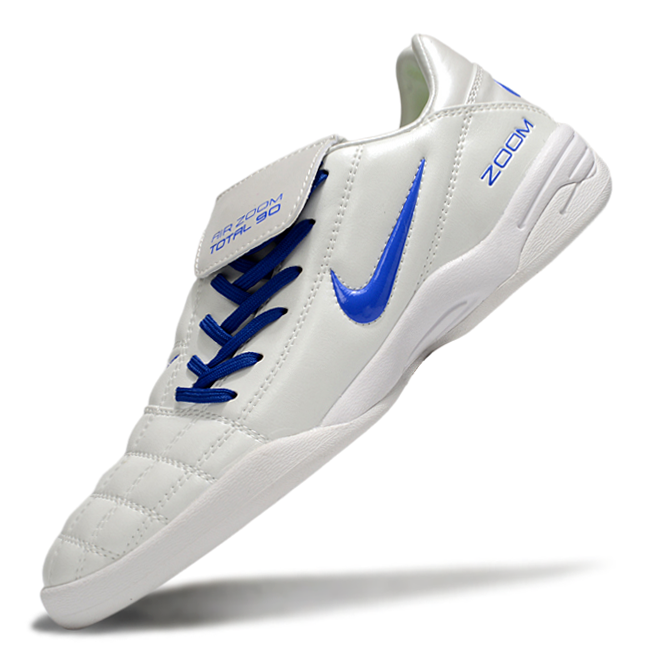 T90 Series Reverse Tongue Microfiber Indoor Flat Turf TF Soccer Shoes - White/Royal Blue