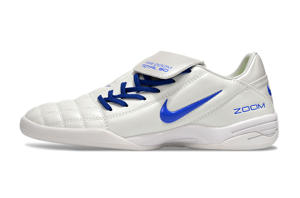 T90 Series Reverse Tongue Microfiber Indoor Flat Turf TF Soccer Shoes - White/Royal Blue