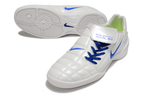T90 Series Reverse Tongue Microfiber Indoor Flat Turf TF Soccer Shoes - White/Royal Blue