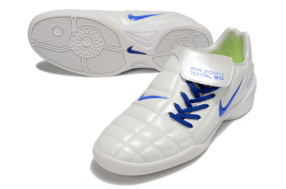 T90 Series Reverse Tongue Microfiber Indoor Flat Turf TF Soccer Shoes - White/Royal Blue