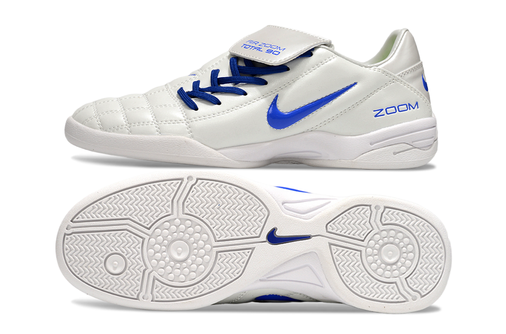T90 Series Reverse Tongue Microfiber Indoor Flat Turf TF Soccer Shoes - White/Royal Blue