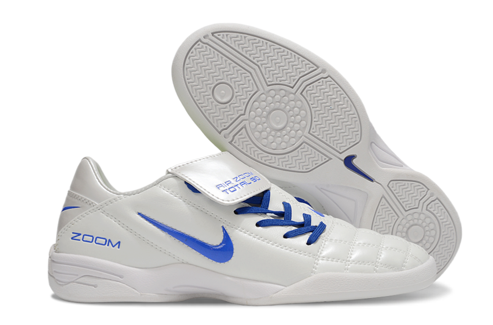 T90 Series Reverse Tongue Microfiber Indoor Flat Turf TF Soccer Shoes - White/Royal Blue