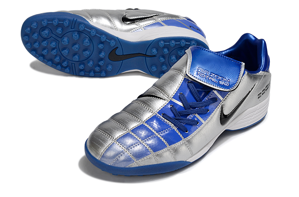 T90 Series Spiked Turf TF Soccer Shoes - Blue/Metallic Silver/Black