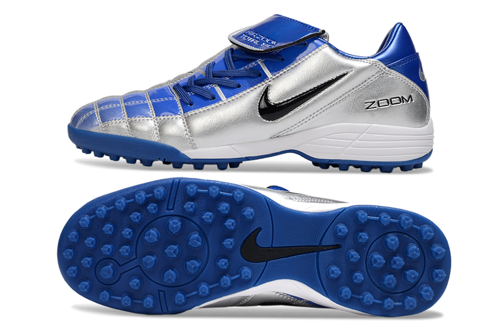 T90 Series Spiked Turf TF Soccer Shoes - Blue/Metallic Silver/Black
