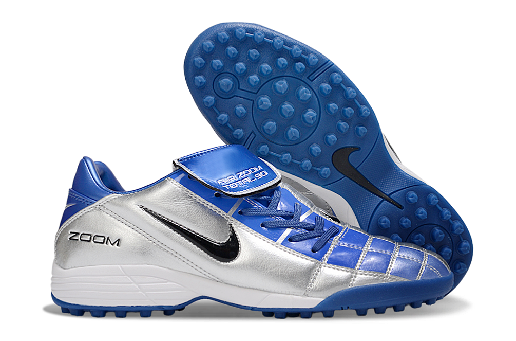 T90 Series Spiked Turf TF Soccer Shoes - Blue/Metallic Silver/Black