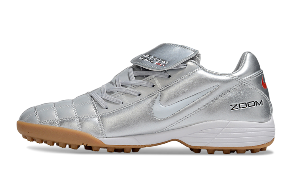 T90 Series Spiked Turf TF Soccer Shoes - Metallic Silver/Brown