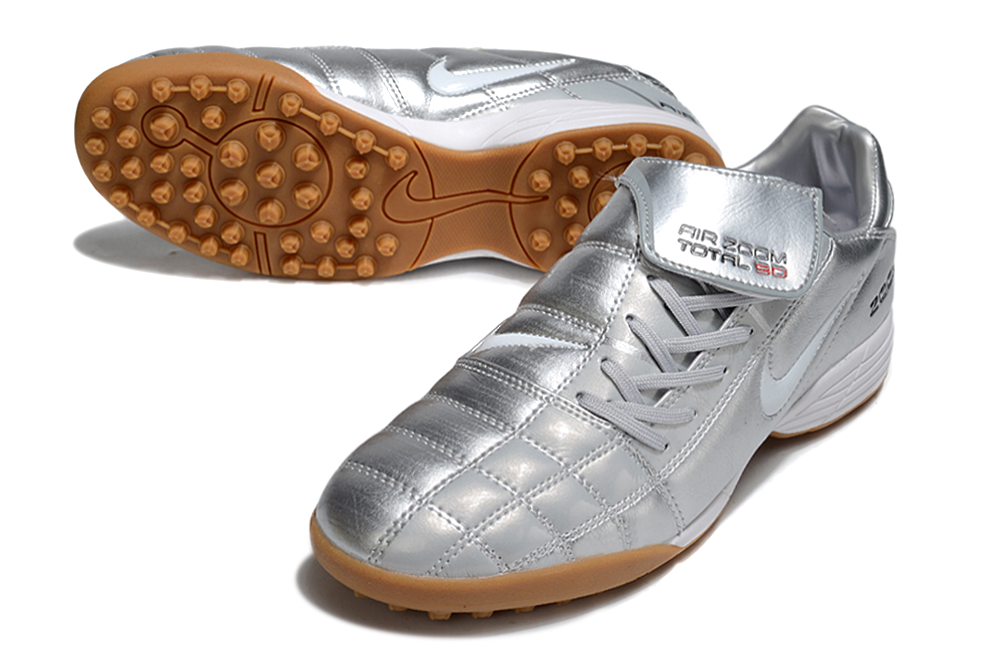T90 Series Spiked Turf TF Soccer Shoes - Metallic Silver/Brown