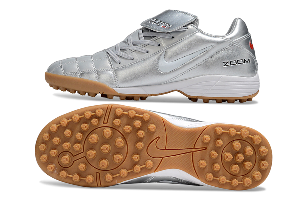T90 Series Spiked Turf TF Soccer Shoes - Metallic Silver/Brown