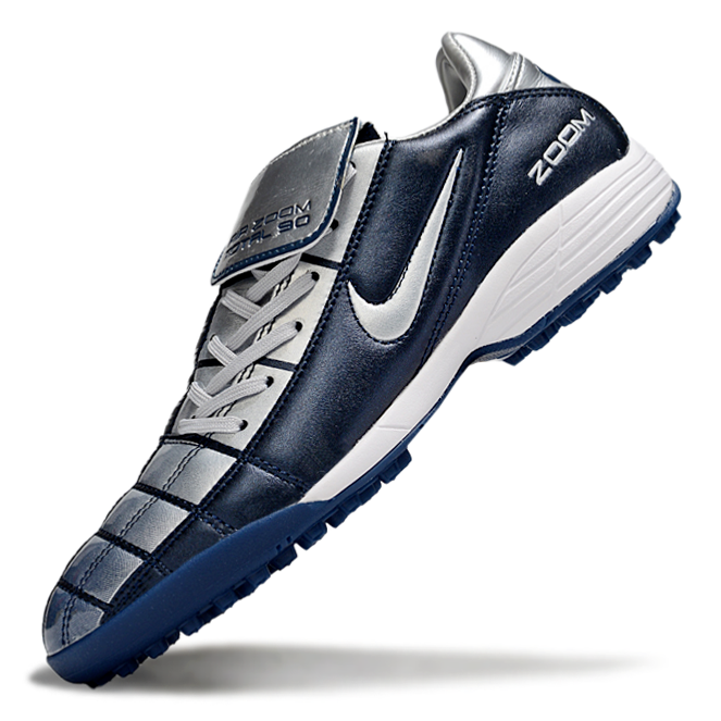 T90 Series Spiked Turf TF Soccer Shoes - Navy/Metallic Silver/White