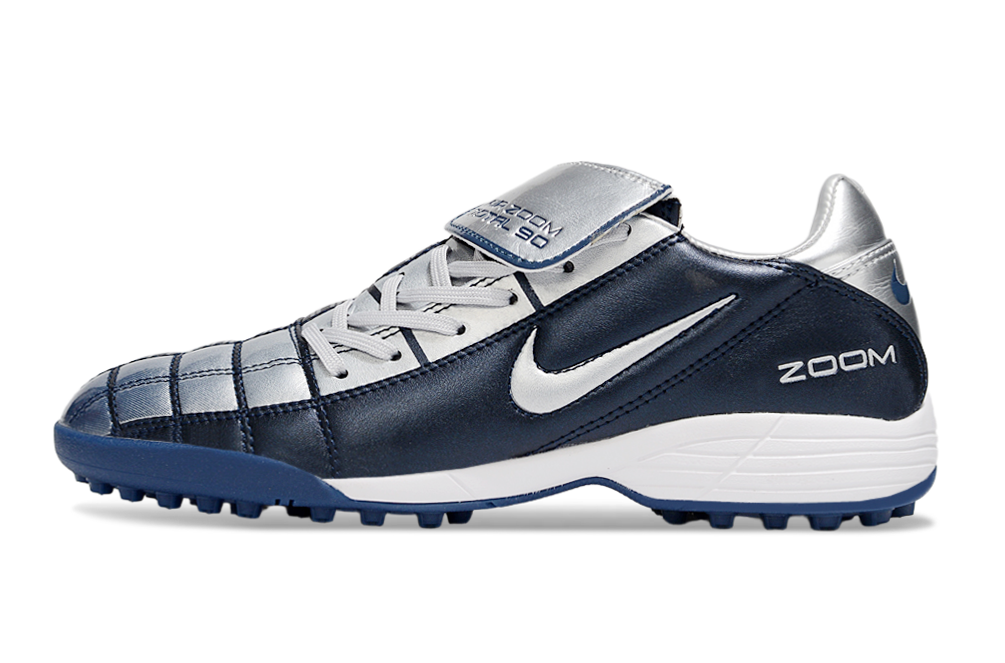 T90 Series Spiked Turf TF Soccer Shoes - Navy/Metallic Silver/White