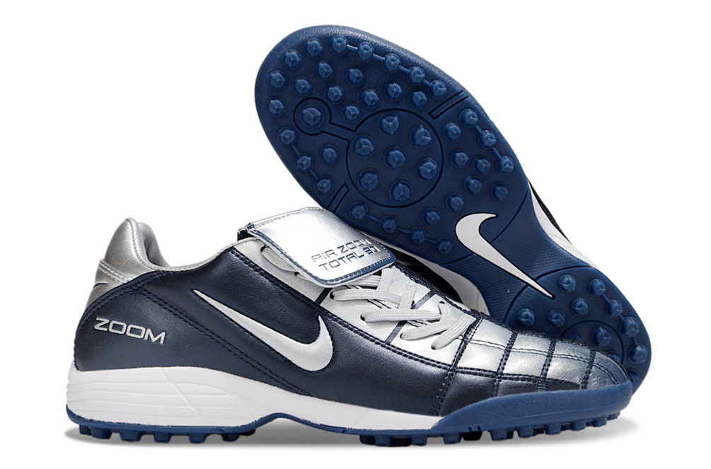 T90 Series Spiked Turf TF Soccer Shoes - Navy/Metallic Silver/White