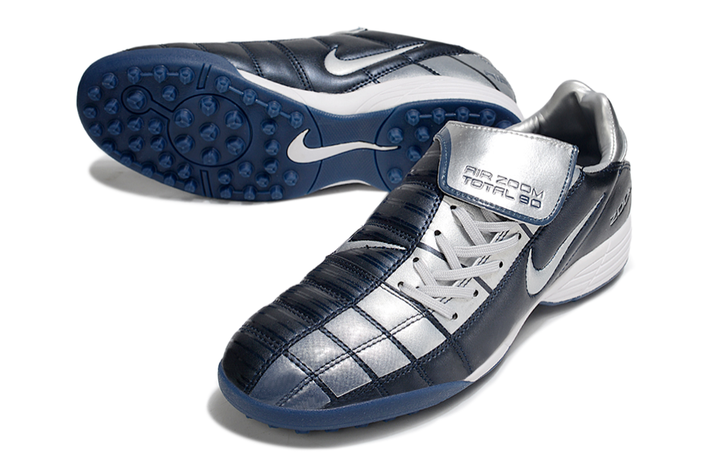 T90 Series Spiked Turf TF Soccer Shoes - Navy/Metallic Silver/White