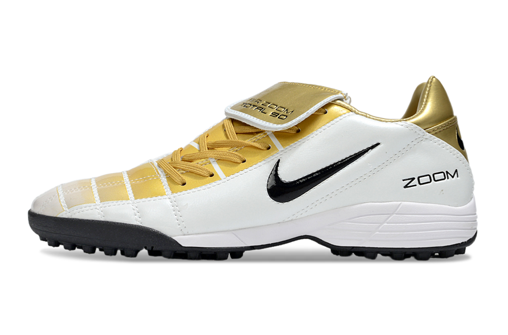 T90 Series Spiked Turf TF Soccer Shoes - White/Gold/Black