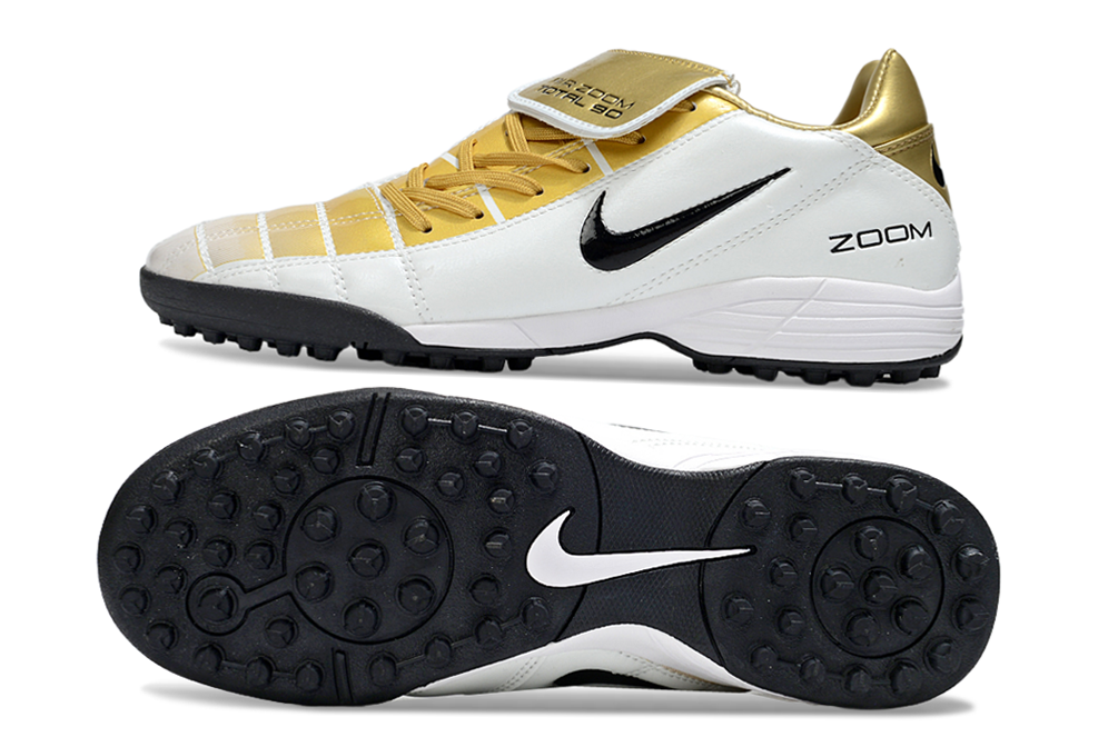 T90 Series Spiked Turf TF Soccer Shoes - White/Gold/Black