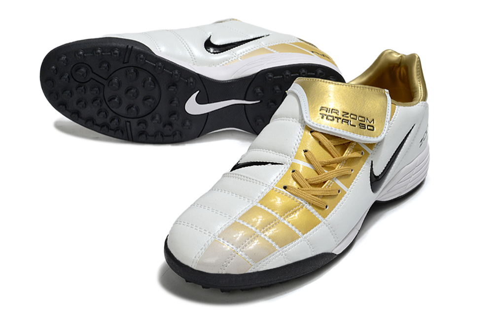T90 Series Spiked Turf TF Soccer Shoes - White/Gold/Black