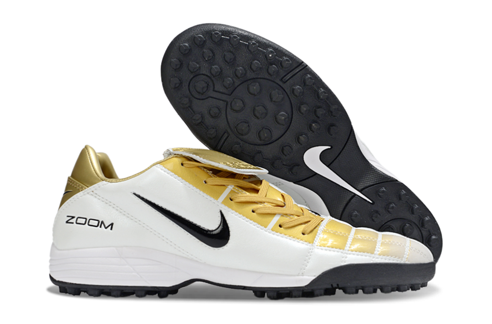 T90 Series Spiked Turf TF Soccer Shoes - White/Gold/Black