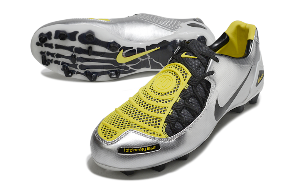 Total 90 Retro Laser Firm Ground Soccer Boots - Silver/Black/Yellow