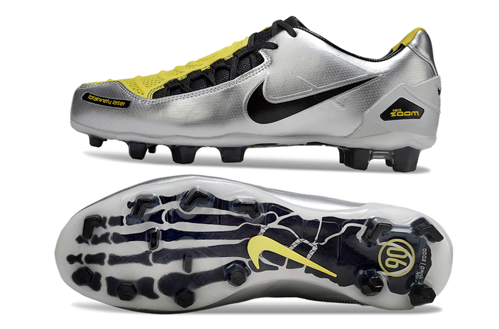Total 90 Retro Laser Firm Ground Soccer Boots - Silver/Black/Yellow